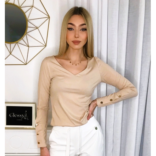 BLUZKA W SEREK Z NAPAMI BEŻ