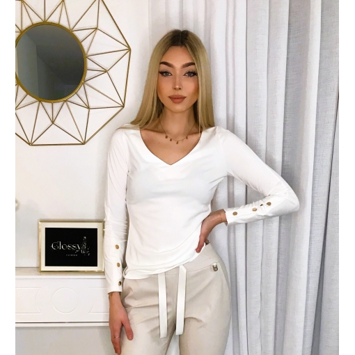 BLUZKA W SEREK Z NAPAMI ECRU