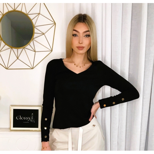 BLUZKA W SEREK Z NAPAMI CZARNA