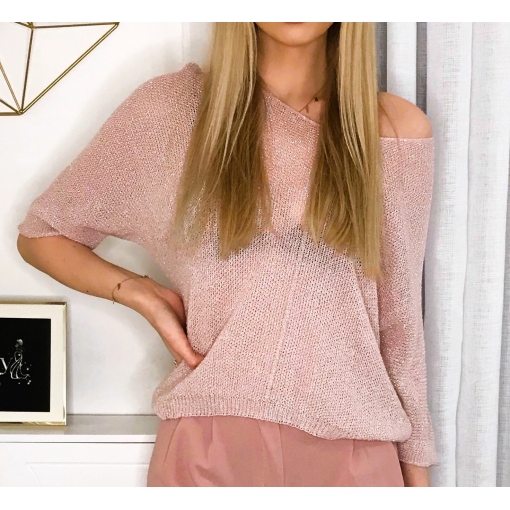 BLUZKA SWETERKOWA Z DELIKATNĄ NITKĄ BROKATOWĄ