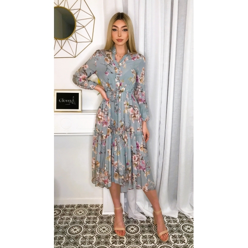 SUKIENKA DŁUGA KOSZULOWA W KWIATY
